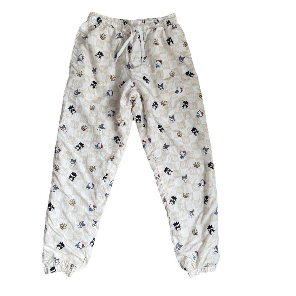 Hello Kitty Cream Checkered Puffer Jogger Pants Hello Kitty Character Pants Sz S